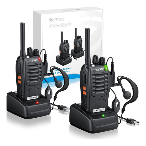 Esynic Walkie Talkies Recargables Con Auriculares, 2 Radios.