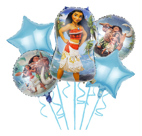 Set Globos Aluminio Moana De 5 Piezas Fiestas Cumpleaños 