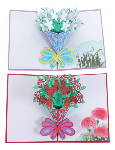 2 Tarjetas De Felicitación Con Flores En 3d, Regalos Para Fe