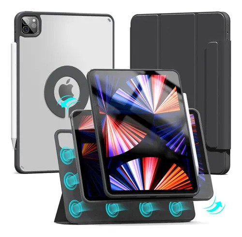 Mr. Gadgets Funda Case Transparente Smart Folio 2 En 1 Magnetico, Antifouling, Compatible Con iPad Pro M4 11 Pulgadas, Porta Lapices, Soporte Plegable, Color Negro