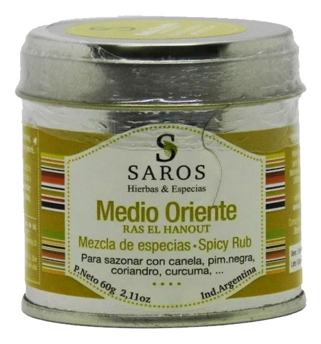 Blend De Especias Saros Medio Oriente Ras El Hanout X 60 Grs