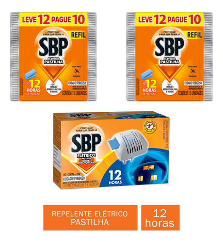 Repelente Aparelho Eletrico Sbp 12 Horas Kit C/28 Pastilhas