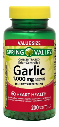 Cápsulas Extracto De Ajo Garlic Extract 1000 Mg 200 Softgel Sabor S/n