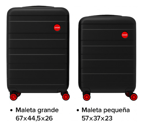 Pack 2 Maleta Dash Con Ruedas Dobles Rígida Negro Con Rojo Negro Rayas