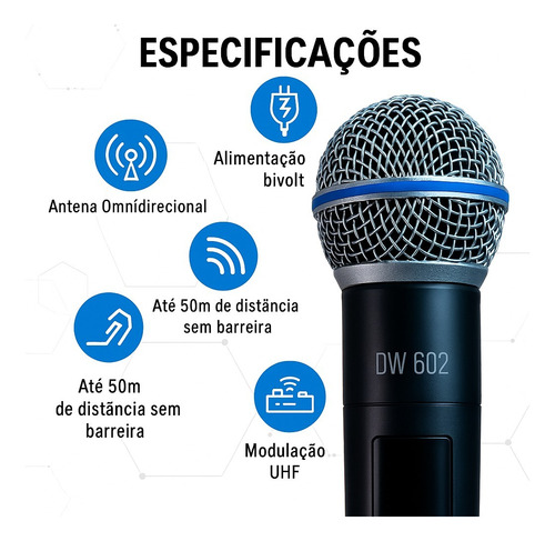 Microfone Sem Fio Profissional Duplo Mão Dylan Igreja, Show