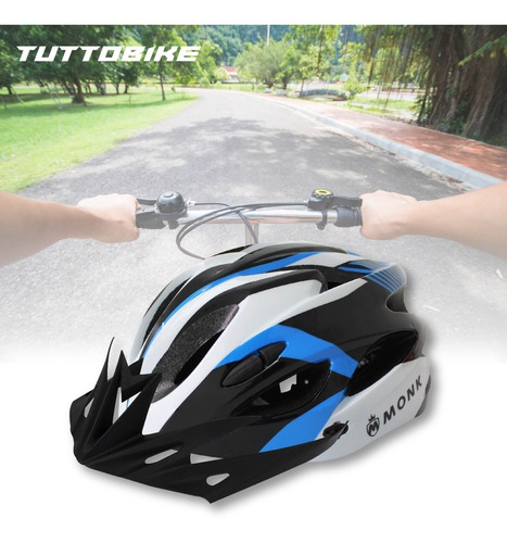 Imagen 10 de 10 de Casco Bicicleta Ruta Y Montaña Luz Led Y Visor Ciclismo Monk