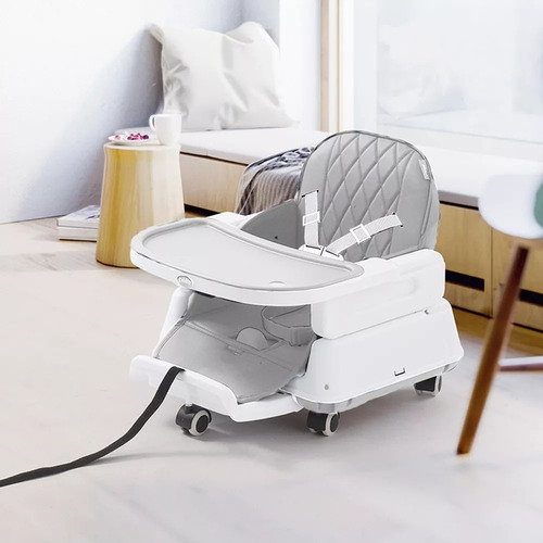 Banna Trona De Bebé Gris 5 En 1 Bandeja Y Cojín De Pu Impermeable Extraíble Fácil De Montar, Fácil De Plegar, Fácil De Limpiar, Con Estructura Piramidal Estable Y Material Resistente
