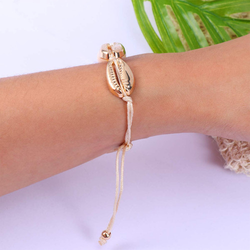 Juego De Collar Y Pulsera Conchas Doradas 2pcs Ajustable