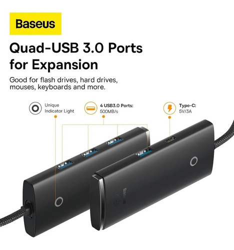 Hub Adaptador Con Conector Usb-c 4 Usb 3.0 Baseus Cable 25cm