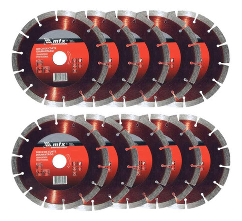 Kit Disco De Corte Diamantado Turbo 110x20mm 10 Unidades Mtx Cor Vermelho