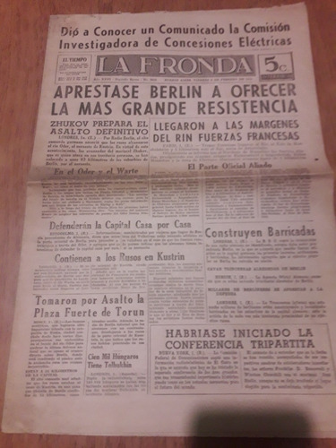 Diario La Fronda 20 2 1945 Perón Bahia Blanca Leguisamo 