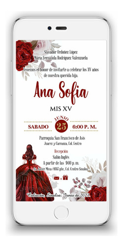 Invitación Digital Xv Años Vestido Rojo Personalizada