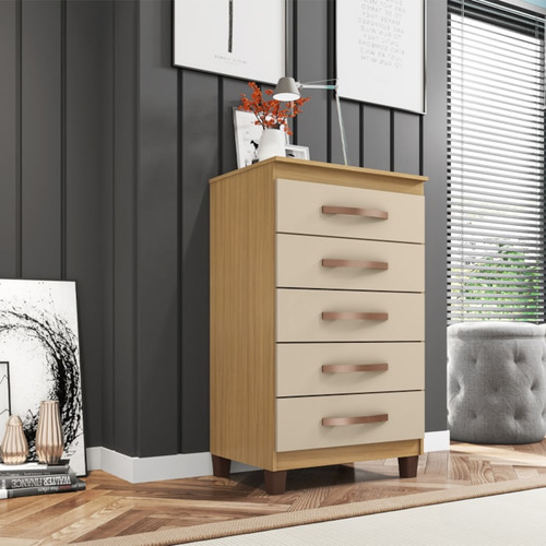 Comoda 5 Gavetas 57 Cm Moden 2259 Carvalho Am Off White Incp