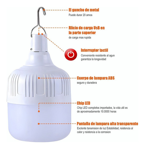 Portatil Recargable Emergencia Usb Luce 80w Led Lámpara Foco