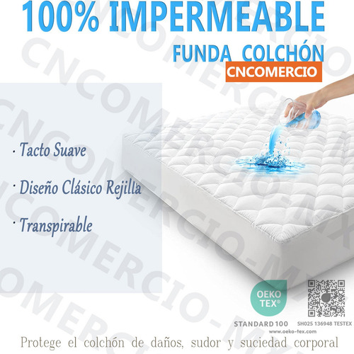 Cubre Colchon Impermeable 3 Capas Protector Individual Color Blanco Diseño De La Tela Liso