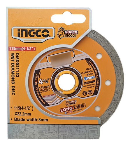 Disco Diamantado Corte Humedo 4 1/2 115mm Ingco Dmd021152