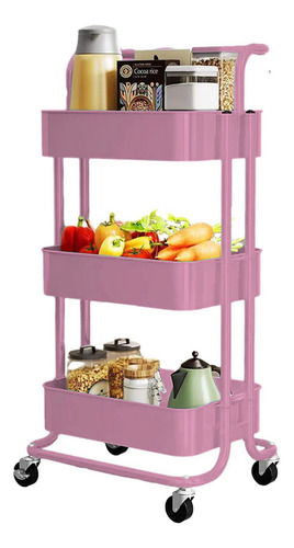 Carrito Auxiliar Organizador Metalic De 3 Niveles Con Ruedas Color rosado