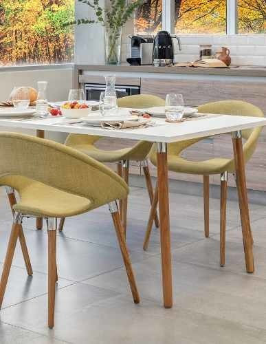 Silla One Tapizada Wood Sillon Patas De Diseño Baires 4 Estructura De La Silla Patas Wood Asiento Lino/ecocuero Diseño De La Tela Tela