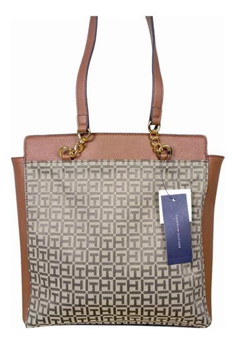 Bolsa Tote Tommy Hilfiger 69j6916 Color Camel Correa De Hombro Camel Diseño De La Tela Monograma