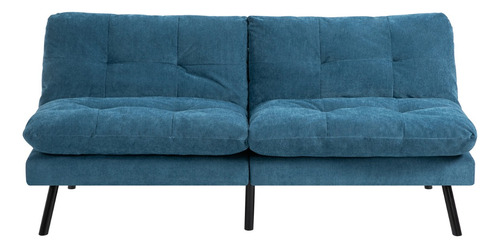 Sofá sofá cama reclinable Mobeler Moderna Barm de 3 cuerpos color azul de terciopelo y patas color chocolate de metal