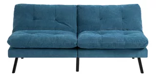 Sofá sofá cama reclinable Mobeler Moderna Barm de 3 cuerpos color azul de terciopelo y patas color chocolate de metal