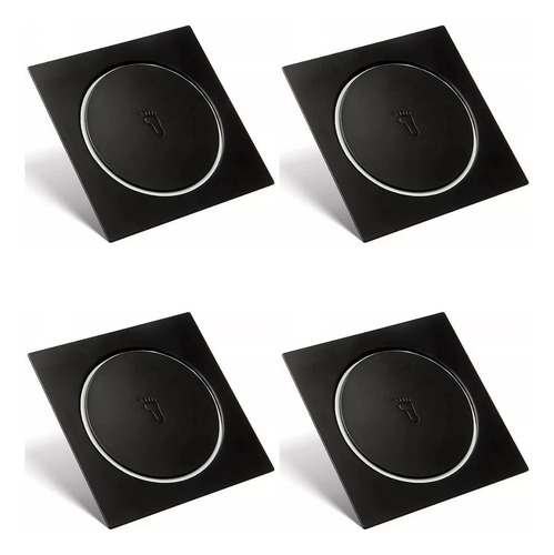 Kits 4 Ralo Click Inteligente 10x10 (9,5x9,5) Quadrado Preto