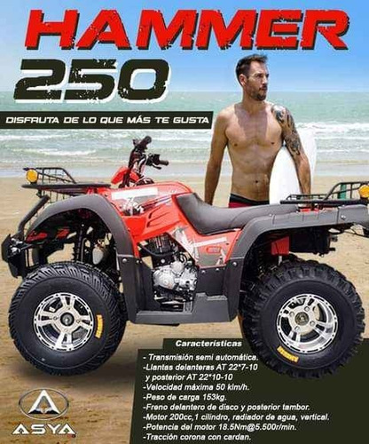 Imagen 9 de 17 de Cuatrimoto Hammer 250cc Semiautomatic Cardan 0 Klm 2022