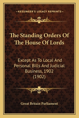 Libro The Standing Orders Of The House Of Lords: Except A...