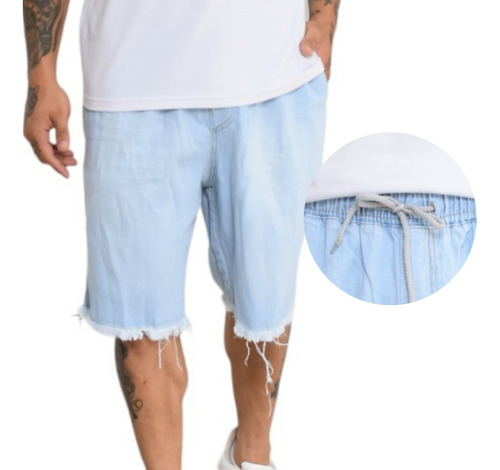 Bermuda Shorts Masculino Com Elástico Na Cintura Jeans  