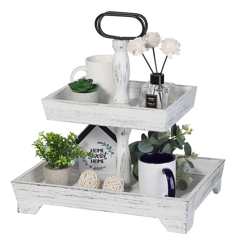 Soporte Bandeja Madera De Mesa Decoracion Rustica Blanco
