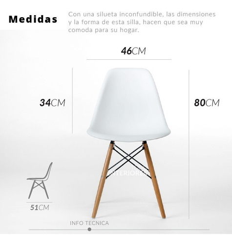 Imagen 2 de 5 de Silla De Comedor Eames Patas De Madera Unican