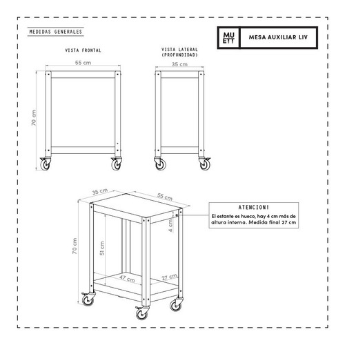 Imagen 2 de 8 de Mesa Auxiliar Para Cpu Impresora Oficina Con Ruedas - Muett