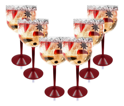 Kit 6 Taças Gin Haste Vermelho Acrílico Copo Gin 550ml