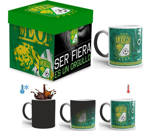 Club León Taza Mágica Fútbol Con Caja De Madera Para Regalo