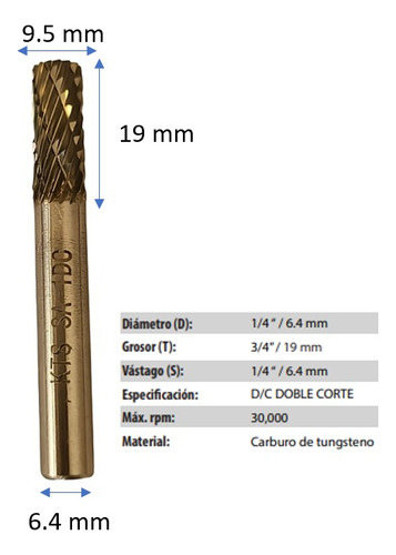 Lima Rotativa Carburo Tungs Tipo Sa-1dc 1/4x5/8x1/4x2