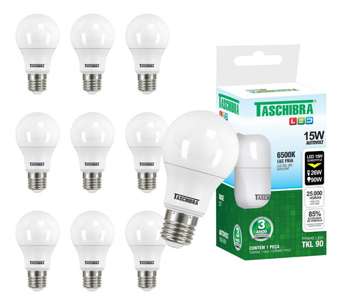 Kit 10 Lâmpadas Led Bulbo A60 Tkl 15w E27 Taschibra Bivolt