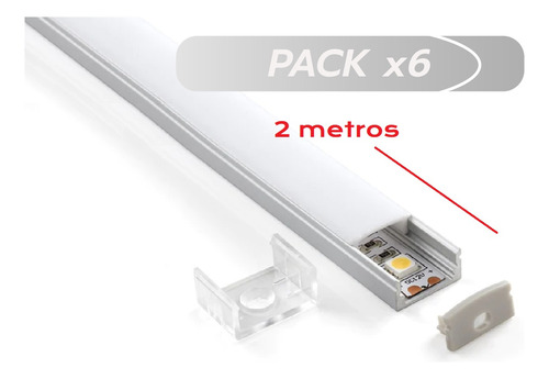 Pack 5x: Perfil De 2m Aluminio De Sobreponer Tira Led Closet