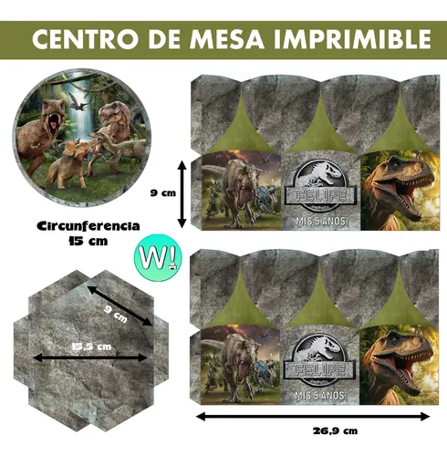 Kit Imprimible Caja Hexagonal Mesa Jurassic Dinosaurio