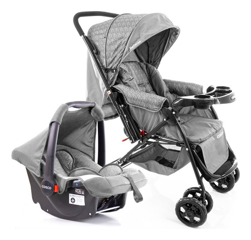 Conjunto Travel System Reverse Duo Cinza Rajado Cosco Kids