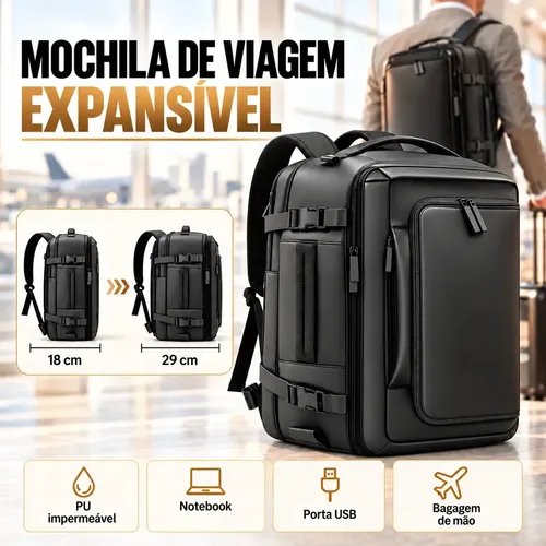 Mochila Notebook Ntesx Grande Expansível Mochila Masculina, Mochila Viagem Empresarial. Ideal Como Mochila Notebook E Mochila Viagem. Preto