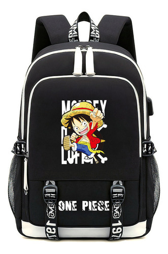 M Anime One Piece Luffy Black Shoulder Bag Backpack With Usb For Elementary School Girls Boys Kawaii Cool Cartoon MĂșltiples Opciones Disponibles