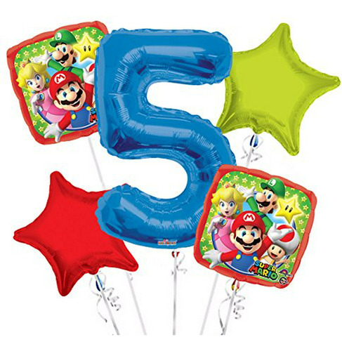 Globos De Fiesta Infantil Super Mario Balloon Bouquet 5th Bi