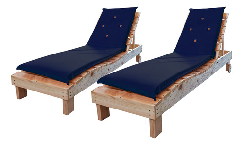 Reposeras Con Cojin Azul Y Mesa De Madera (pack)