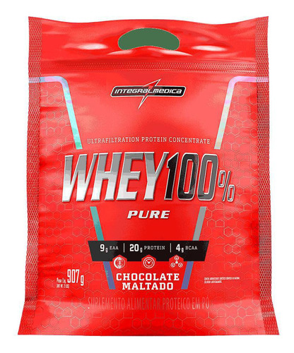 Whey 100% Pouch Pure Choc Maltado 907g - Integralmédica