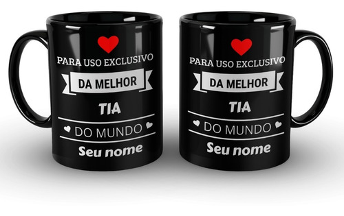 Caneca Melhor Tia Do Mundo Personalizada Com Seu Nome Cor Preto