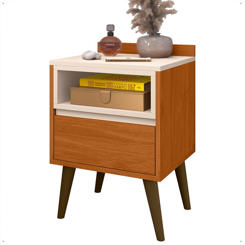 Mesa De Cabeceira Luxo Borcelle - Quarto Melissa Mdp Brilhante Cedro/off