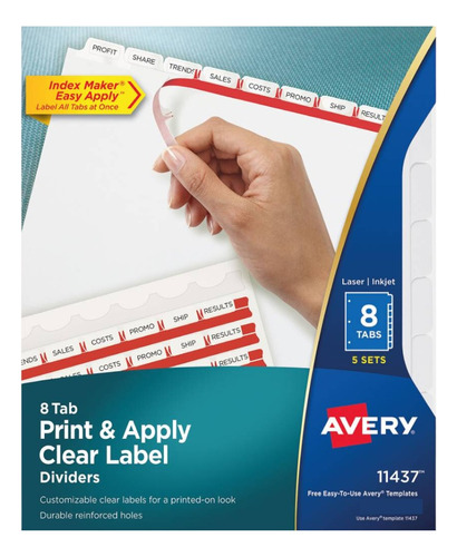 8 Separadores Avery Personaizable Transparentes Carpeta