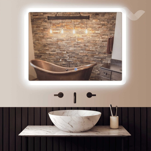 Imagen 4 de 9 de Espejo Led 60 X 80 Cm Touch Antiempaño Esquinas Redondeadas