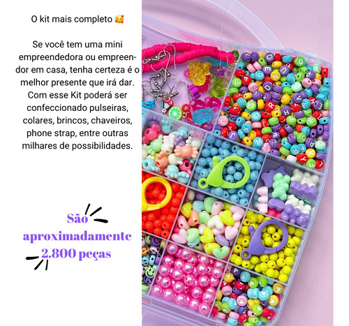 Maleta Kit Miçangas Colorida Infantil Pulseira Colar Brinco