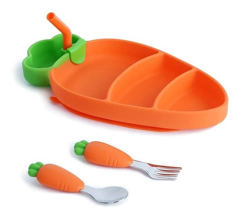 Imagen 5 de 5 de Set De Alimentación Silicona Bebé Plato Cubierto Y Bombilla